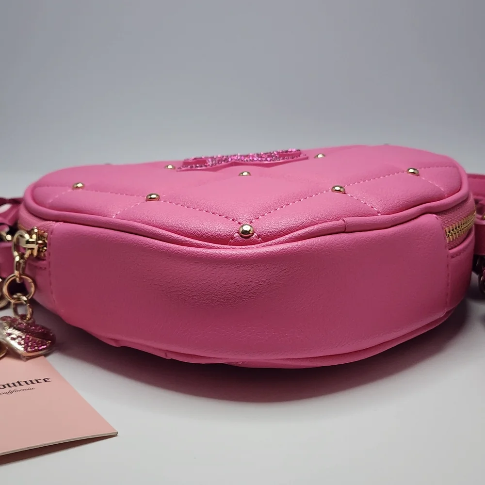 Juicy Couture Pink Quilted Heart Crossbody Bag NWT Gold Studs & JC Logo